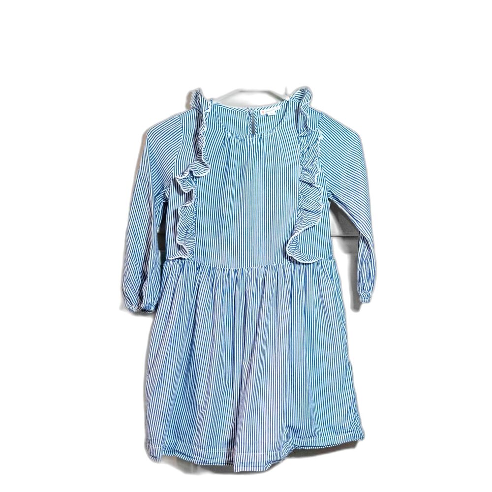 Girls Crewcuts size 8 Navy stripe ruffle dress Preppy Nautical